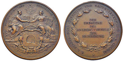 003 Arlberg , AE-Miniatur-Medaille m. Henkel , 1883 , Erbauung des Tunnels, stplfr.jpg