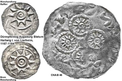 Motiv-Vergleich Dünnpfennig Augsburg Bistum Hartwig I. von Lierheim, 1167-1184  mit B 46 Neunkirchen.jpg
