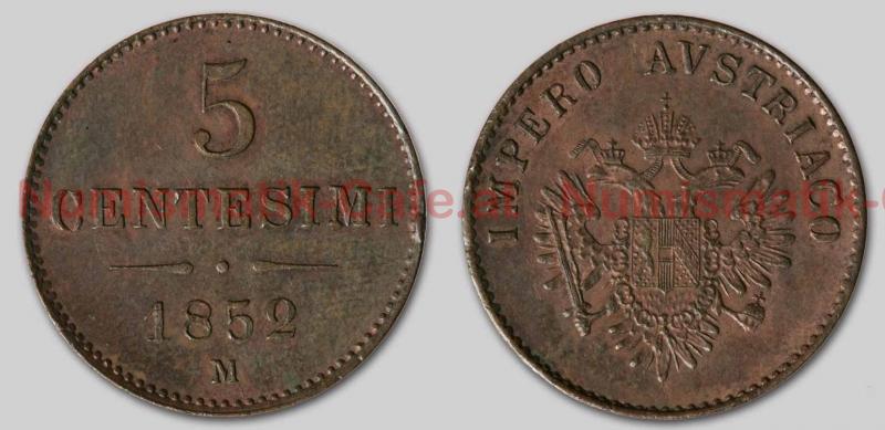 5 Centesimi, 1852 M