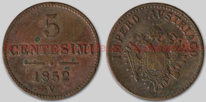 5 Centesimi, 1852 V