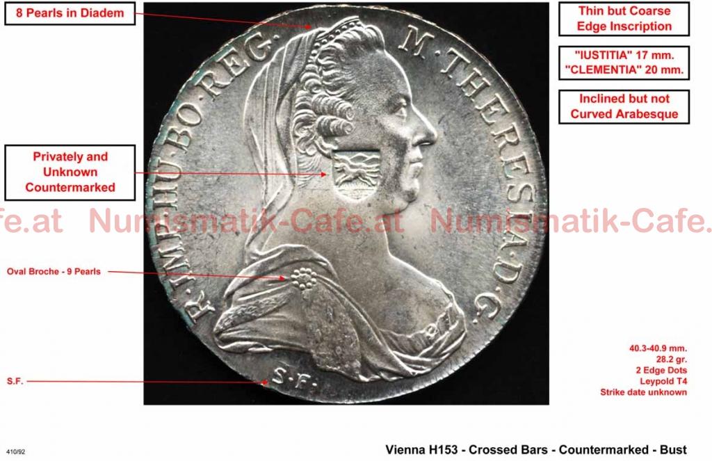 SF - Vienna - H153 - Crossed Bars - Countermarked - Bust LR