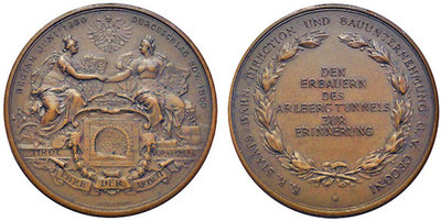 003 Arlberg , AE-Miniatur-Medaille m. Henkel , 1883 , Erbauung des Tunnels, stplfr.jpg